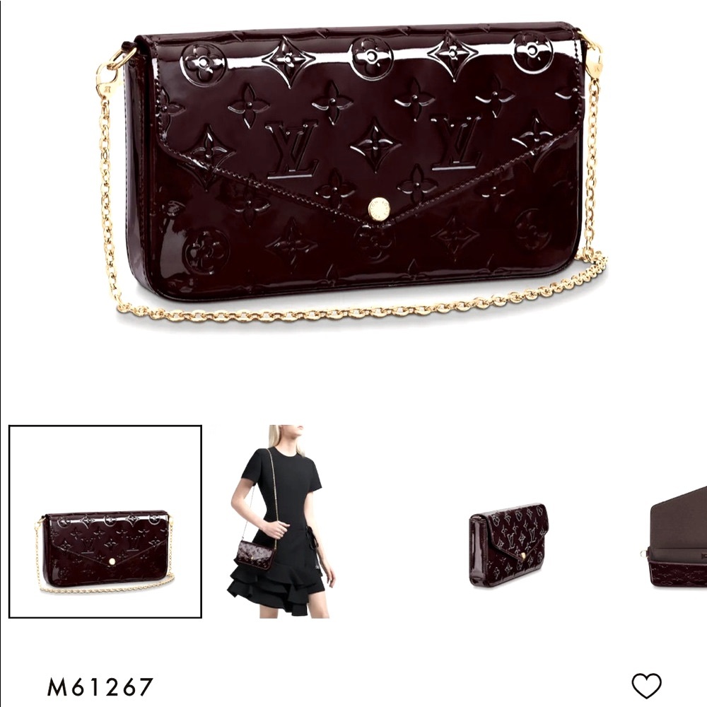 Brand New Felicie Pochette Vernis leather in Amaranth includes both inserts! - Picture 5 of 10